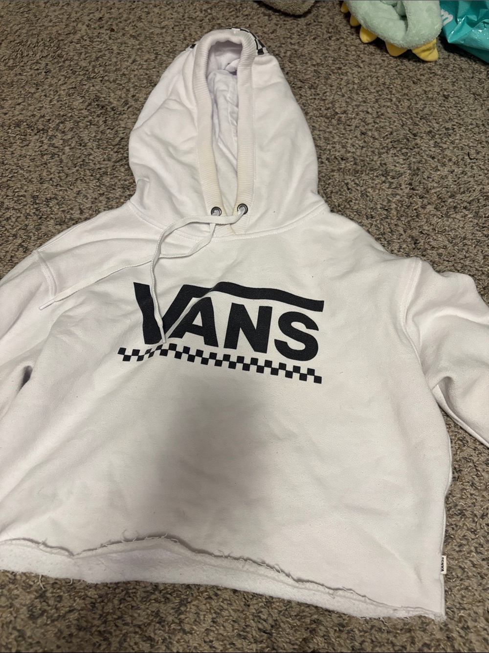 Vans White Hoodie with Black Logo and Checker